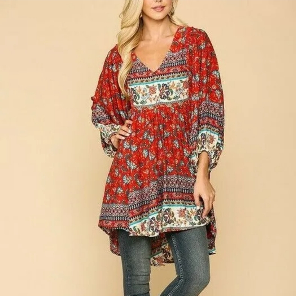 GiGiO Balloon Sleeve Hi-Low Tunic Top with Pockets